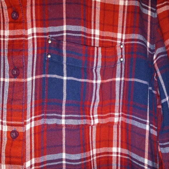 Beach Lunch Lounge Madison Plaid Button Up Shirt-Small-Stud Details-Pocket - Picture 3 of 8
